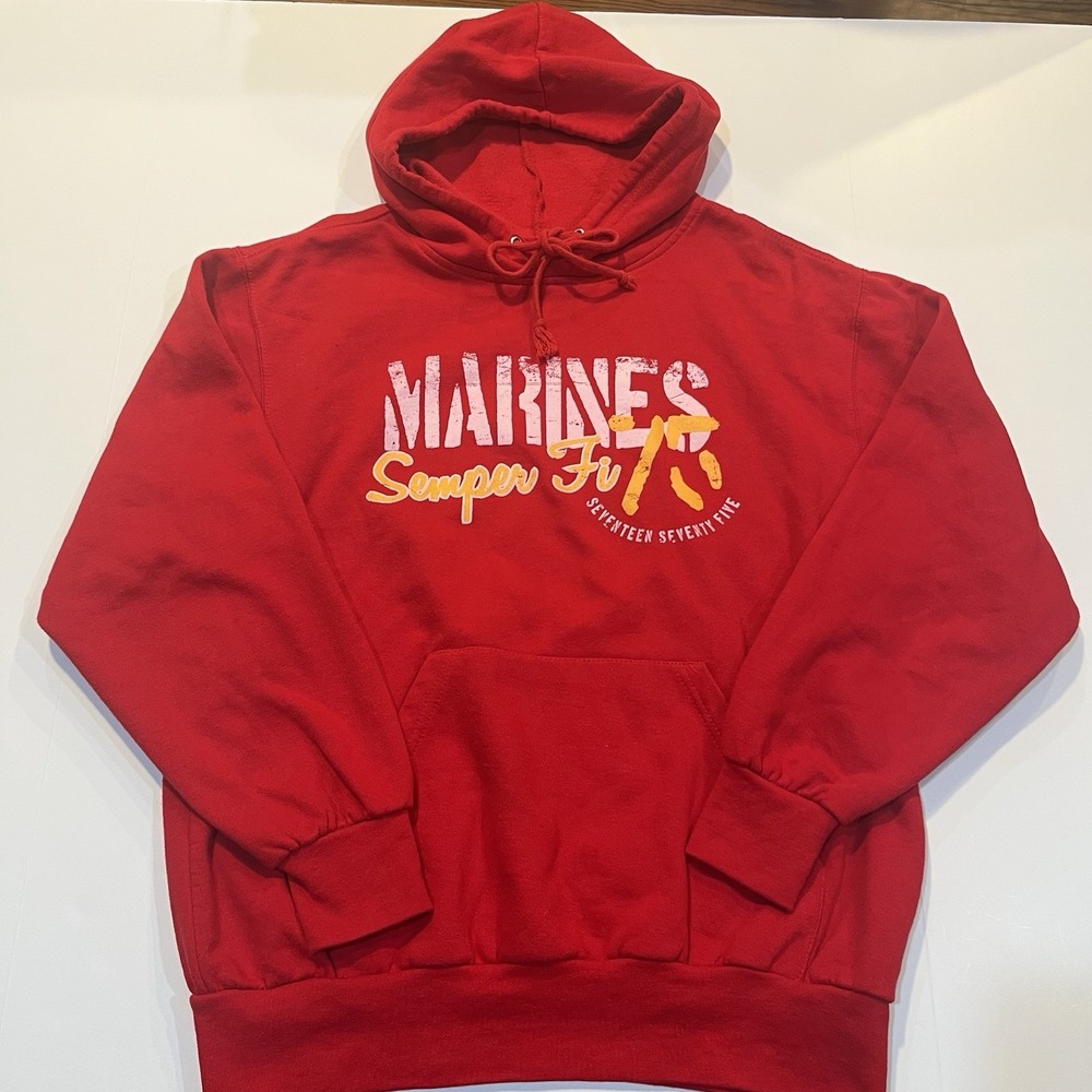 US Marines Semper Fi‎ Pullover Hoodie Sweatshirt Red Size L MV Sport USMC 1775